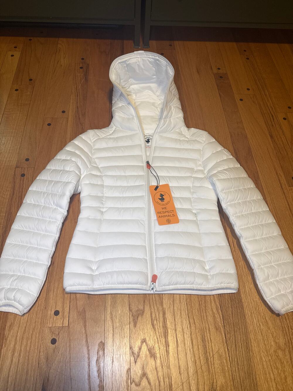 NEW Save The Duck Daisy Hooded Puffer White Jacket Women’s Sz 0 / XS